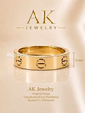 💎LUXURY 5mm 18k Gold Ring, Screw Motif Band With Screw Head Detail Plated